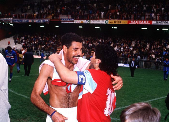 Tonino Cerezo (L: SAM), Diego Maradona (R: NAP), 
Undated - Football : Brazilian player of Tonino Cerezo Sampdoria and Argentinan player Diego Maradona after the match. 
(C)AFLO FOTO AGENCY (735)