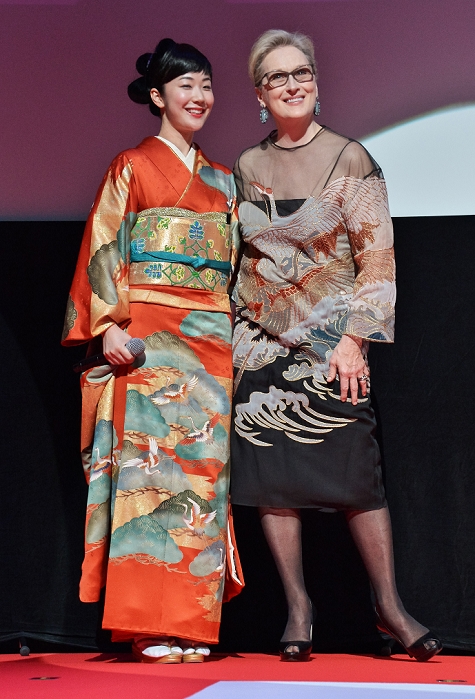 The 29th Tokyo International Film Festival Meryl Streep, Haru Kuroki, October 25, 2016, Tokyo, Japan : Actress Meryl Streep and Haru Kuroki attend the 29th Tokyo International Film Festival opening ceremony at EX Theater Roppongi in Tokyo, Japan on October 25, 2016.