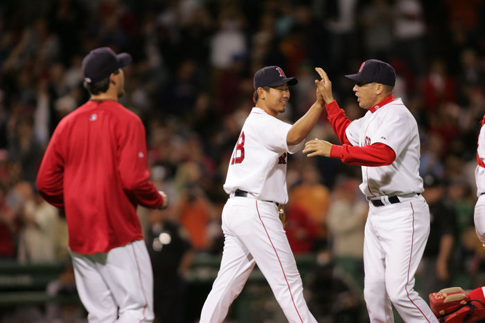 Daisuke Matsuzaka (Red Sox), Daisuke Matsuzaka
MAY 14, 2007 - MLB : Pitcher Daisuke Matsuzaka of the Boston Red Sox celebrates with his teammates after the Red Sox beat the Detroit Tigers 7-1 in their American League MLB baseball game at Fenway Park in Boston, Massachusetts, USA.
(Photo by AFLO) [2324].