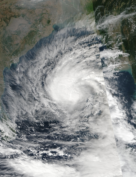 Cyclone Bader. Landed in Eastern India and Moved North  Photo provided by NASA  Two days earlier, the Visible Infrared Imaging Radiometer Suite  VIIRS  aboard the Suomi NPP satellite captured an image of the same storm  below  while it was still below hurricane cyclone force.