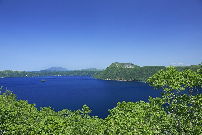 Lake Mashu from the First Lookout, Hokkaido: Kamuishu Island and Mt.