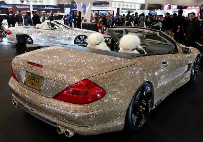 Tokyo Auto Salon 2017 Festival of custom cars January 13, 2017, Chiba, Japan   Mercedes vehicles decorated with Swarovski crystals are displayed at the Tokyo Auto Salon 2017 in Chiba, suburban Tokyo on Friday, January 13, 2017. More than 400 automakers and auto parts makers exhibit their latest products at a three day custom cars and racing cars exhibition.    Photo by Yoshio Tsunoda AFLO  LWX  ytd 