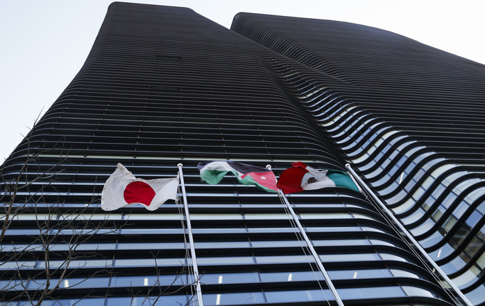Japanese Embassy in Seoul Japanese Embassy in Seoul, Mar 9, 2017 : A Japanese flag is seen at Twin Tree building in Seoul, South Korea. Japanese embassy in Seoul has temporarily relocated to the building from a nearby site because of its reconstruction which will be finished by 2020, according to local media.  Photo by Lee Jae Won AFLO   SOUTH KOREA 