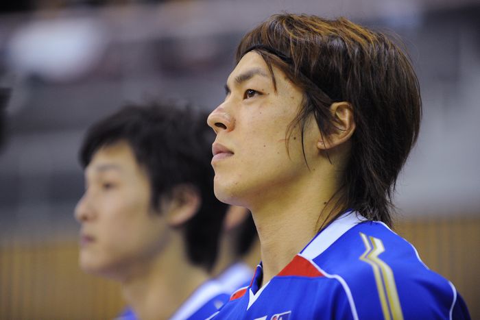 (L to R) Makoto Suematsu (JPN), Daisuke Miyazaki (JPN)
MAY 9, 2008 - Handball :.
Japan-Korea Men's National Team Home & Away Matches
between Japan 23-25 South Korea
at Sky Hall Toyota, Aichi, Japan.
 (Photo by AFLO SPORT) [1045].