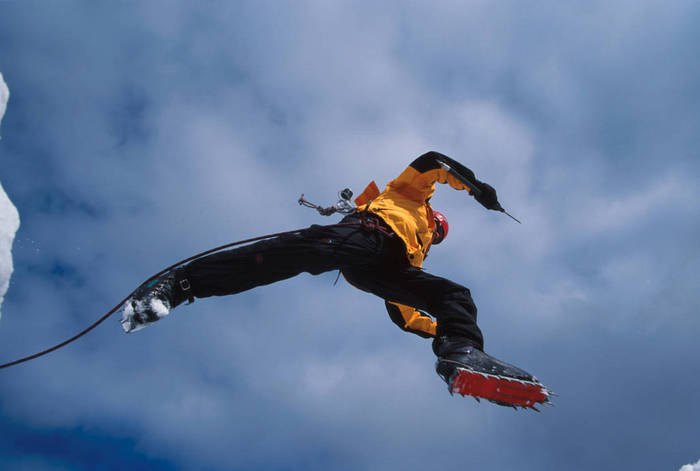 Ice Climber Jumping Crevasse Matanuska Glacier SC AK