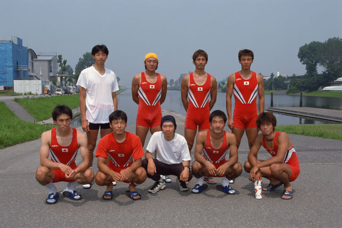 Masayuki Yoshizaki, Shinpei Murai, Atsushi Obata, Yasunori Tanabe, Keisuke Murai, Tatsuo Ikeda, Kazushige Ura Tatsuo Ikeda, Kazushige Ura, Hiroya Sato
JUNE 19, 2000 - Rowing : (Top row - L to R) Masayuki Yoshizaki, Shinpei Murai, Atsushi Obata and Yasunori Tanabe, (Bottom row - L to R) Keisuke Murai, Tatsuo Ikeda, Unknown, Kazushige Ura and Hiroya Sato pose for photograph after the qualifier for the Sydney Olympic Games at Toda Boat Course in Saitama, Japan.
(Photo by Ryuichi Kawakubo/AFLO SPORT) [1013].