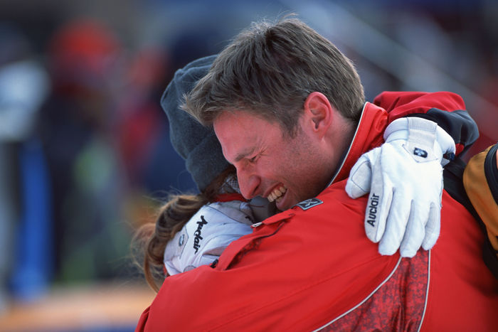 Stephane Rochon (CAN), 
FEBRUARY 10, 2001 - Freestyle Skiing : 
Stephane Rochon (R) of Canada congratulates Tami Bradley (L) of Canada on winning gold medal in the Women's Dual Mogul final during the FIS Freestyle World Cup at Iizuna Kogen in Nagano, Japan. 
(Photo by Ryuichi Kawakubo/AFLO SPORT) [1013]