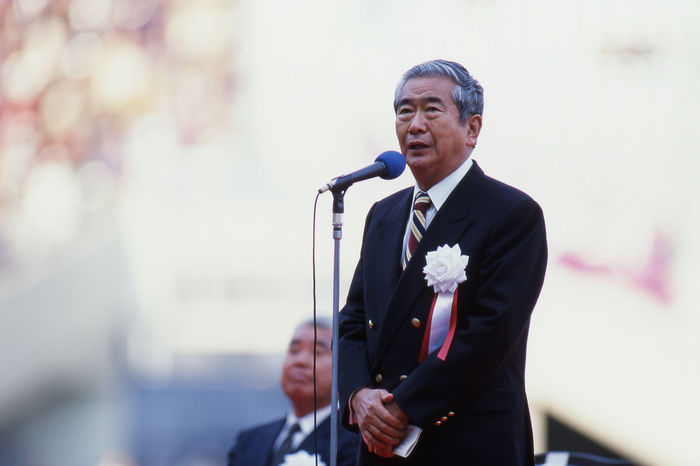 Shintaro Ishihara, Tokyo Governor
MARCH 10, 2001 - Football : Tokyo Governor Shintaro Ishihara makes a speech before the 2001 J.League Division 1 1st stage opening match between Tokyo Verdy 1969 1-2 FC Tokyo at Tokyo Stadium in Tokyo Japan.
(Photo by Ryuichi Kawakubo/AFLO SPORT) [1013].