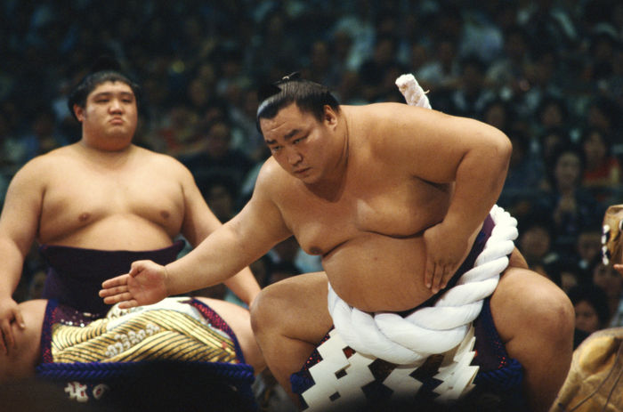 Kitanoumi, Kitanoumi
UNDATED - Sumo : Yokozuna Kitanoumi demonstrates a ceremonial performance to enter the ring, Dohyo-iri, before the start of competition during the Grand Sumo Championship in Japan.
(Photo by AFLO) [0212].
