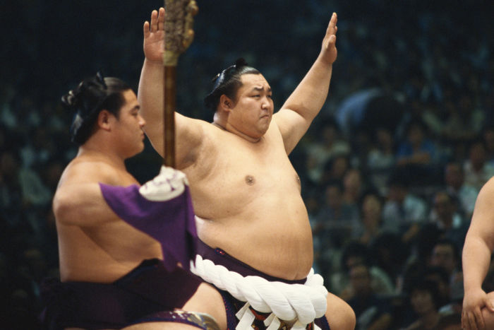 Kitanoumi, Kitanoumi
UNDATED - Sumo : Yokozuna Kitanoumi demonstrates a ceremonial performance to enter the ring, Dohyo-iri, before the start of competition during the Grand Sumo Championship in Japan.
(Photo by AFLO) [0212].
