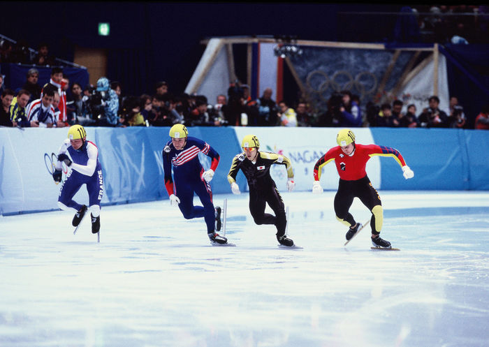 1998 Nagano Olympics Short Track Men 500m Hitoshi Uematsu  JPN  FEBRUARY 19, 1998   Short Track : Hitoshi Uematsu  2nd R  of Japan competes during the Men s Short Track Speed Skating 500m preliminary in the NAGANO 1998 Winter Olympic Games at White Ring in Nagano, Japan.  Photo by AFLO SPORT   0006 .