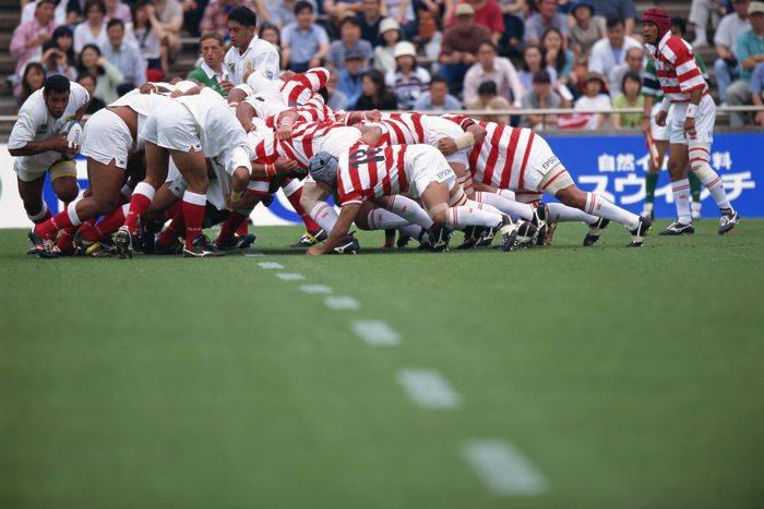 Japan vs Tonga,
JUNE 3, 2000 - Rugby : Japan and Tonga players in the scrum during the EPSON Cup Pacific Rim Championship 2000 match between Japan 25-26 Tonga at Prince Chichibu Memorial Rugby Stadium in Tokyo, Japan.
(Photo by Masakazu Watanabe/AFLO SPORT) [0005]
