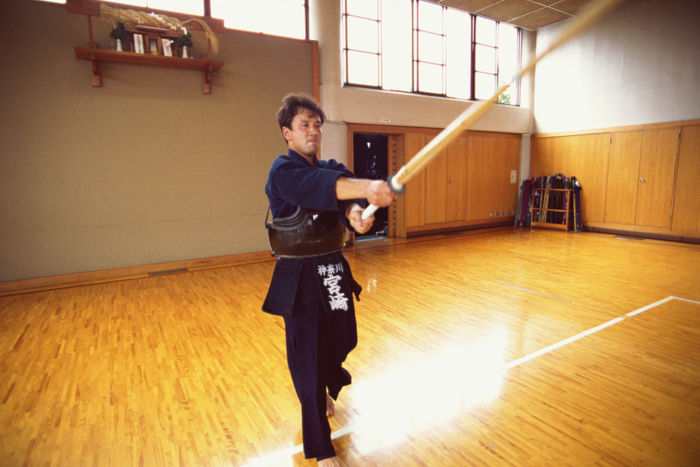 Masahiro Miyazaki, 1998 - Kendo : Masahiro Miyazaki during a training session
1998 - Kendo : Masahiro Miyazaki during a training session.
 (Photo by Jun Tsukida/AFLO SPORT) [0003].