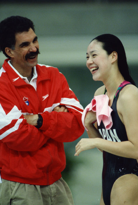 Suzu Chiba (JPN), Suzu Chiba
AUGUST 1999 - Swimming : Suzu Chiba (R) of Japan and her coach Bud McAllister during the 1999 Pan Pacific Swimming Championship in Sydney, Australia.
 (Photo by Jun Tsukida/AFLO SPORT) [0003].