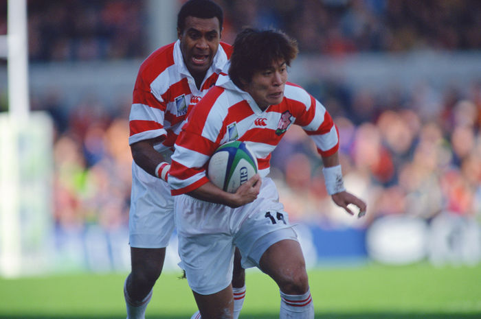 1999 Rugby World Cup First round league Pool D Daisuke Ohata, Patiliai Tuidraki  JPN  OCTOBER 3, 1999   Rugby : Daisuke Ohata and Patiliai Tuidraki of Japan in action during the IRB World Cup 1999 Pool D match between Japan 9 43 Samoa at Racecourse Ground in Wrexham, Wales.   Photo by Jun Tsukida AFLO SPORT   0003 .