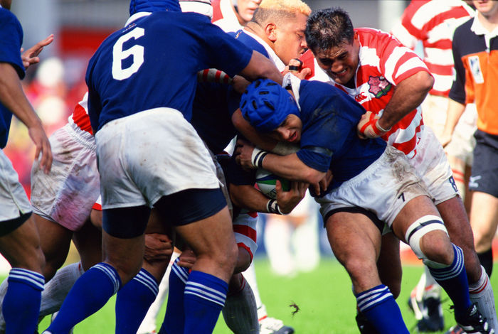 1999 Rugby World Cup First round league Pool D Jamie Joseph  JPN  OCTOBER 3, 1999   Rugby : Jamie Joseph  R  of Japan fights for the ball during the IRB World Cup 1999 Pool D match between Japan 9 43 Samoa at Racecourse Ground  Photo by Jun Tsukida AFB    Photo by Jun Tsukida AFLO SPORT   0003 .
