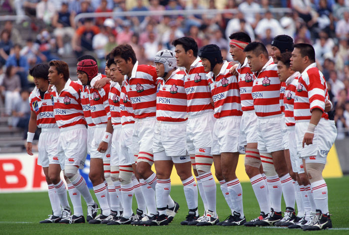 Japan national team group (JPN),
JUNE 3, 2000 - Rugby : Japan national team players during the Epson Cup Pacific Rim Championship 2000 match between Japan 25-26 Tonga at Prince Chichibu Memorial Rugby Stadium in Tokyo, Japan.
 (Photo by Jun Tsukida/AFLO SPORT) [0003]