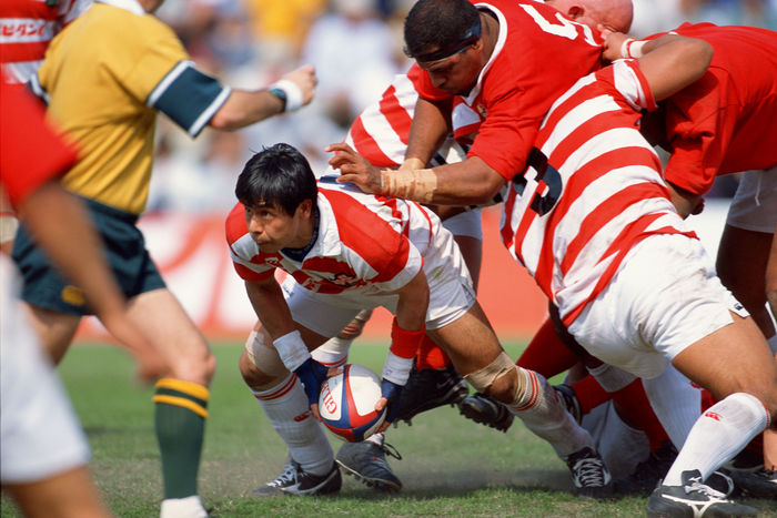Wataru Murata (JPN)
MAY 26, 2002 - Rugby : Wataru Murata of Japan passes the ball during the Lipovitan D Challenge 2002 match between Japan 29-41 Tonga at Kumagaya Sports Culture Park in Saitama, Japan.
 (Photo by Jun Tsukida/AFLO SPORT) [0003].