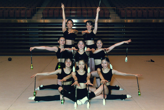 Japan Sydney Olympic Selection team,
JUNE 28, 2000 - Rhythmic Gymnastics :
Rhythmic Gymnastics team group (Top row - L to R) Yoshida, Rie Nakashima, (Middle row - L to R) Shiraki, Madoka Okamori, Masami Nakata, ( Bottom row - L to R) Yukari Mizobe, Yukari Murata, Ayako Inada pose for photograph after the Trainning at Tokyo Women's College of Physical Education in Tokyo, Japan. Physical Education in Tokyo, Japan.
 (Photo by Jun Tsukida/AFLO SPORT) [0003].