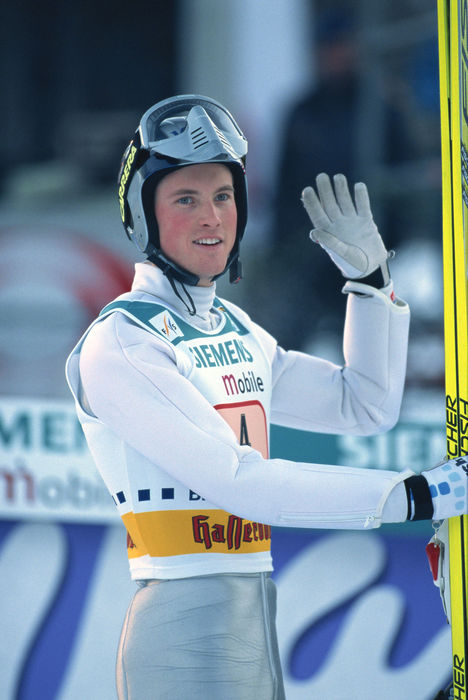 Alan Alborn (USA),
JANUARY 6, 2002 - Ski Jumping : Alan Alborn of the USA waves to the crowd during the Individual Large Hill at the FIS Ski Jumping World Cup in Bischofshofen, Austria.
 (Photo by Jun Tsukida/AFLO SPORT) [0003]