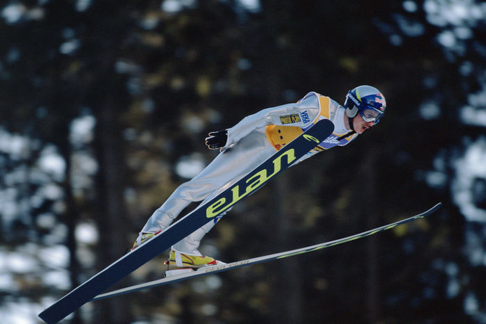 Adam Malysz (POL) ,
JANUARY 4, 2002 - Ski Jumping : Adam Malysz of Poland jumps during the Individual Large Hill at the FIS Ski Jumping World Cup in Innsbruck, Austria.
 (Photo by Jun Tsukida/AFLO SPORT) [0003]