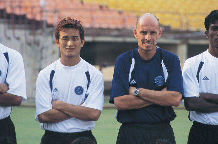 Baichung Bhutia (IND), 
MARCH 30, 2004 - Football : Baichung Bhutia and head coach Stephen during the trainning session for 2006 FIFA World Cup Germany Preliminary Competition -Asia Zone- Group3 match at Nehru stadium, Kerala, India. 
(C)AFLO FOTO AGENCY (006)