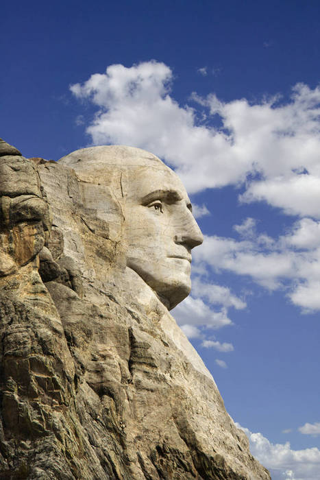 Profile of George Washington carving at Mount Rushmore National Monument, South Dakota.