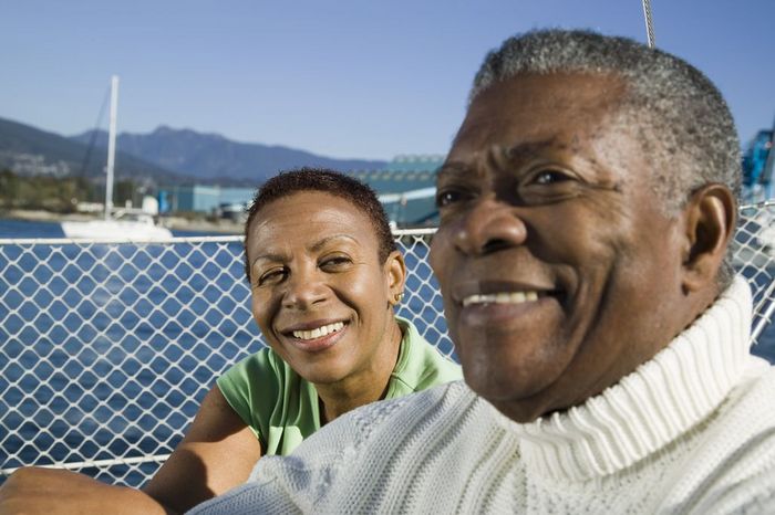 Senior Couple on their Sailboat, Vancouver Harbour, BC