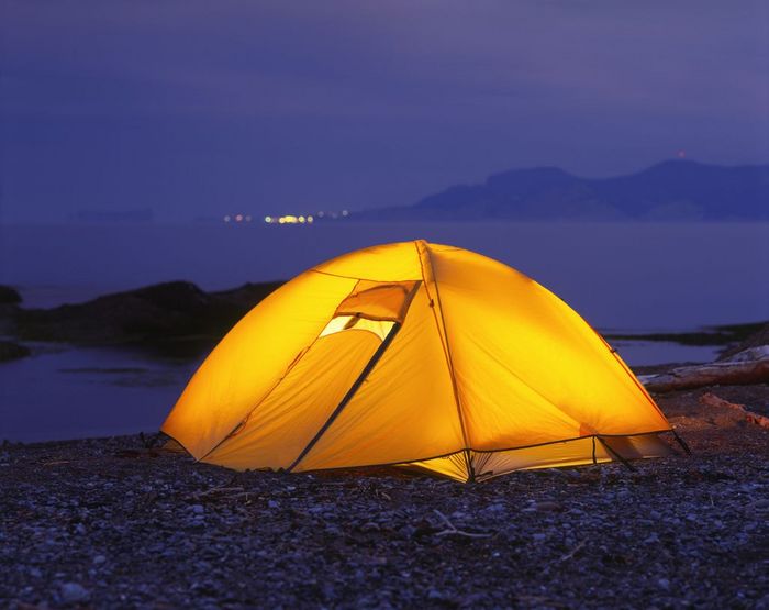 FIL 01 YV5854 01 Tent and Perce Rock, Gaspesie Region, Pointe Saint Pierre, Quebec