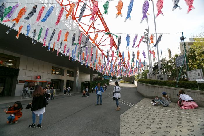 Tokyo Tower displays 333 Flying Carp to celebrate Children s Day Visitors enjoy the 333 carp shaped Koinobori windsocks at Tokyo Tower on April 12, 2017, Tokyo, Japan. This year, Tokyo Tower is celebrating Children s Day, which falls on May 5th, with a display of hundreds of colorful Koinobori. Carp are consider strong and energetic in nature and the Koinobori streamers are traditionally displayed by families with boys. The event runs until May 7th.  Photo by Rodrigo Reyes Marin AFLO 