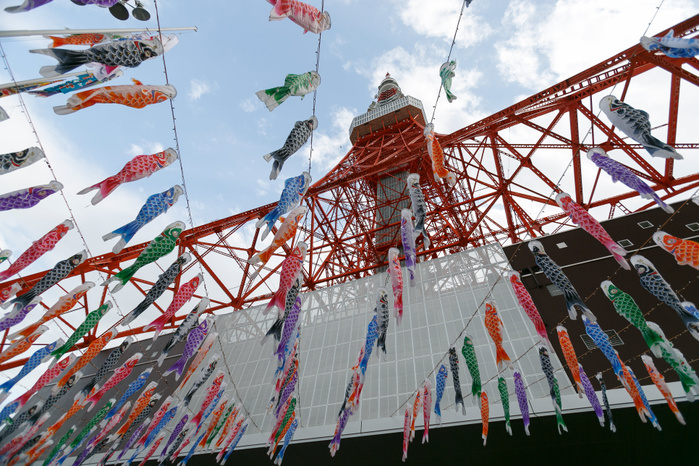 Tokyo Tower displays 333 Flying Carp to celebrate Children s Day 333 carp shaped Koinobori windsocks on display outside Tokyo Tower on April 12, 2017, Tokyo, Japan. This year, Tokyo Tower is celebrating Children s Day, which falls on May 5th, with a display of hundreds of colorful Koinobori. Carp are consider strong and energetic in nature and the Koinobori streamers are traditionally displayed by families with boys. The event runs until May 7th.  Photo by Rodrigo Reyes Marin AFLO 