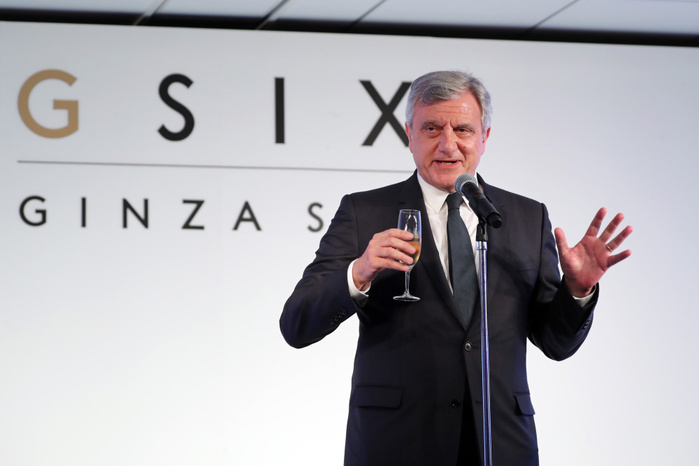 Ceremony at GINZA SIX, a new landmark in Ginza April 17, 2017, Tokyo, Japan   French fashion brand Christian Dior CEO Sidney Toledano delivers a speech at the opening ceremony of Tokyo s new landmark Ginza Six in Tokyo s Ginza fashion district on Monday, April 17, 2017. The new office and shopping mall complex which has 420 fashion brand shops will open on April 20.     Photo by Yoshio Tsunoda AFLO  LwX  ytd 