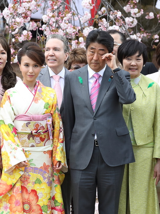 Prime Minister Shinzo Abe Hosts Cherry Blossom Viewing Party Japanese prime minister Shinzo Abe and his wife Akie Abe attend the cherry blossom viewing party hosted by the prime minister at the Shinjuku Gyoen National Garden, Tokyo Japan on April 15, 2017.  Photo by Motoo Naka AFLO 