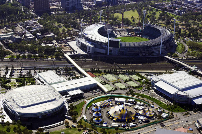 Rod Laver Arena and Melbourne Cricket Ground, Melbourne, Victoria, Australia - aerial
