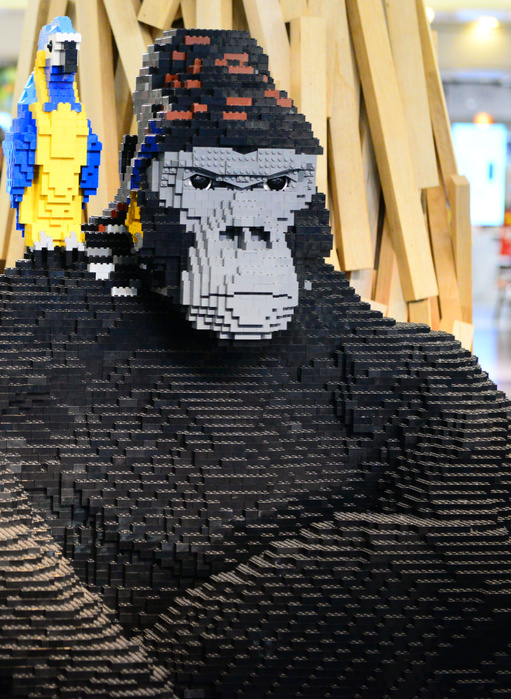 Handsome gorilla  Shabani  in Sakae underground shopping mall with LEGO bricks Shabani, a handsome gorilla at Higashiyama Zoo and Botanical Garden, made from about 40,000 pieces of LEGO bricks, in Nagoya, Aichi, Japan, on the afternoon of April 21, 2017.