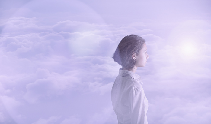   metaverse Pensive Mixed Race girl in clouds