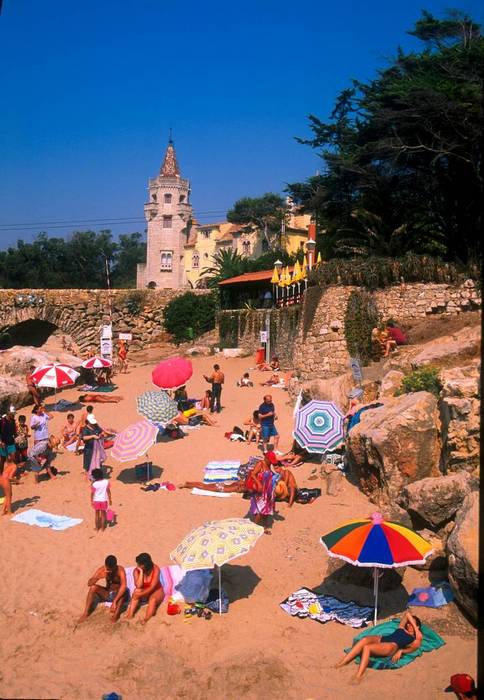 Crowded beach at Cascais, Portugal