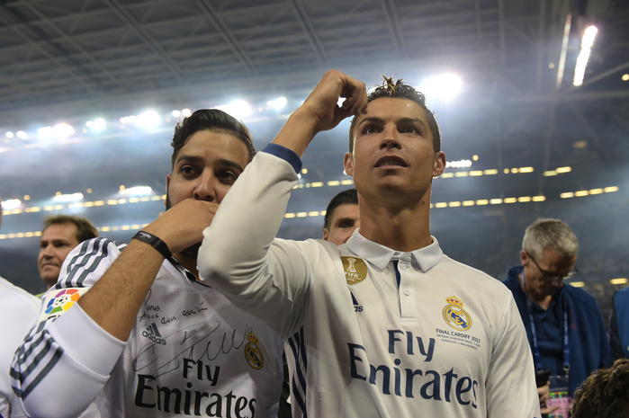 UEFA Champions League Real wins second consecutive championship for the first time in its history Cristiano Ronaldo  Real , JUNE 3, 2017   Football   Soccer : Cristiano Ronaldo of Real Madrid celebrates after winning the UEFA Champions League Final match between Juventus 1 4 Real Madrid at Millennium Stadium in Cardiff, Wales.  Photo by FAR EAST PRESS AFLO 