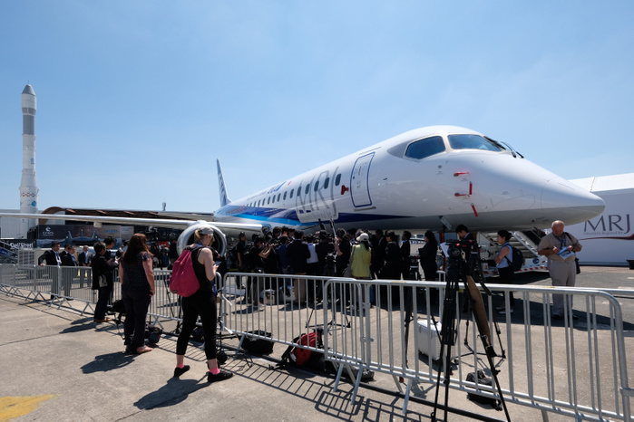 2017 Paris Air Show MRJ actual aircraft on display for the first time  The third Flight Test Aircraft  FTA 3  of Mitsubishi Regional Jet  MRJ  is parked at the Le Bourget Airport, a day before the opening of the 2017 Paris Air Show on June18, 2017, in Paris, France.  Photo by Yuriko Nakao AFLO 