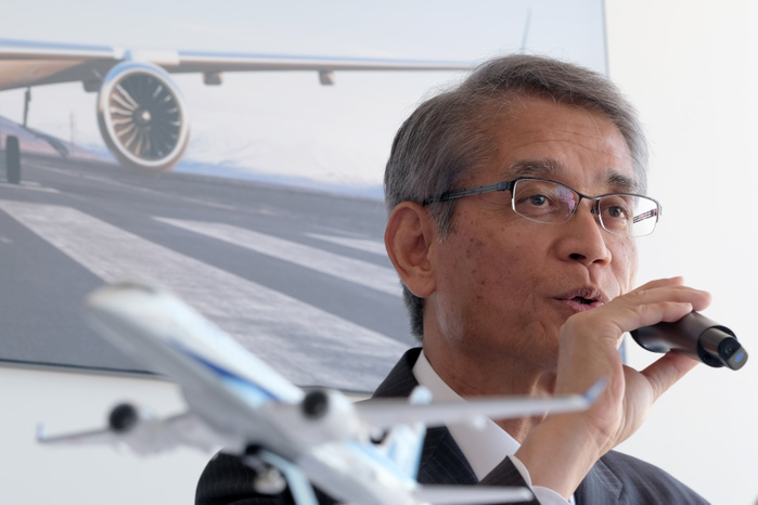 2017 Paris Air Show Hisakazu Mizutani, Mitsubishi Aircraft Corporation s president, speaks during a news conference for their Mitsubishi Regional Jet  MRJ  at the Le Bourget Airport, a day before the opening of the 2017 Paris Air Show on June 18, 2017, in Paris, France.  Photo by Yuriko Nakao AFLO 