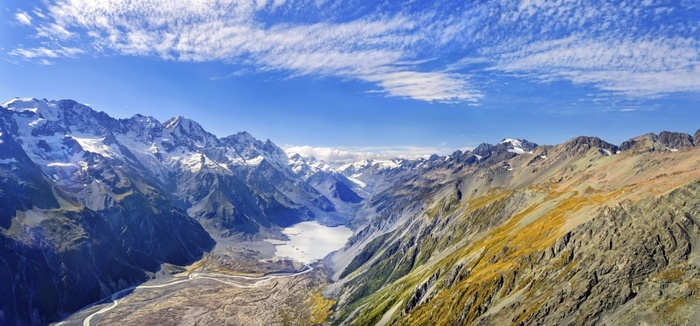 New Zealand Murchison Glacier in Mount Cook National Park, Aoraki, New Zealand Alps, South Island, New Zealand, Oceania