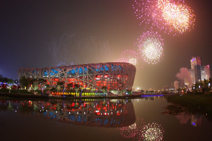 2008 Beijing Olympics Opening Ceremony Opening Ceremony Fireworks of The 2008 Beijing Olympic Games, AUGUST 8, 2008 : Fireworks illuminate the sky over the National Stadium during the opening ceremony of the Beijing 2008 Olympic Games at National Stadium  quot Bird  39 s Nest quot , Beijing, China. 1045 