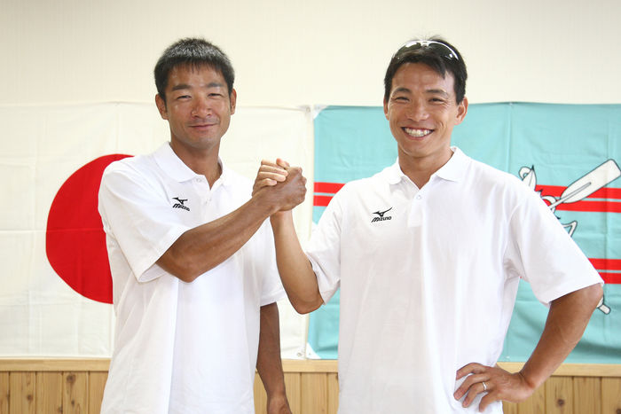 (L to R) Kazushige Ura (JPN), Daisaku Takeda (JPN), JULY 9, 2008 - Rowing : Beijing Olympics 2008 Japan Rowing Team Training Men's Lightweight Double Sculls at Lake Tase, Iwate, Japan. (Photo by YUTAKA/AFLO SPORT) [1040])