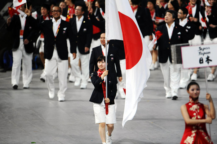 2008 Beijing Olympics Opening Ceremony Japan Delegation  JPN , AUGUST 8, 2008   Opening Ceremony : Ai Fukuhara of the Japan Olympic table tennis team carries her country  39 s flag to Ai Fukuhara of the Japan Olympic table tennis team carries her country  39 s flag to lead out the delegation during the Opening Ceremony for the 2008 Beijing Summer Olympics at the National Stadium on August 8, 2008 in Beijing, China.  Photo by Masakazu Watanabe AFLO SPORT   0005 .