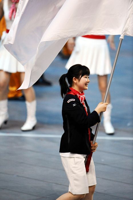 2008 Beijing Olympics Opening Ceremony Ai Fukuhara  JPN , AUGUST 8, 2008   Opening Ceremony : Ai Fukuhara of Japan carries her country  39 s flag during the Opening Ceremony for the 2008 Beijing Summer Olympics at the National Stadium on August 8, 2008 in Beijing, China.  Photo by Masakazu Watanabe AFLO SPORT   0005 .