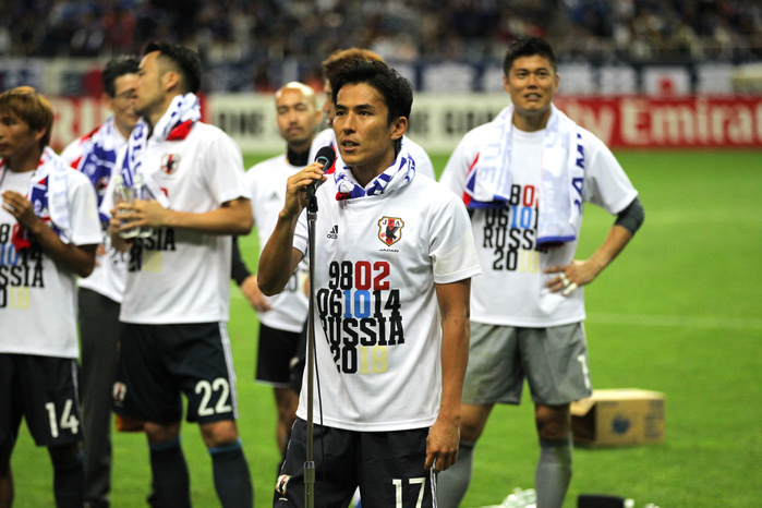 2018 FIFA World Cup Asia Final Qualifiers Japan will participate in its sixth consecutive World Cup Makoto Hasebe  JPN , AUGUST 31, 2017   Football   Soccer : Makoto Hasebe of Japan delivers a speech after winning the FIFA World Cup Russia 2018 Asian Qualifier Final Round Group B between Japan 2 0 Australia at Saitama Stadium 2002 in Saitama, Japan.  Photo by JFA AFLO 