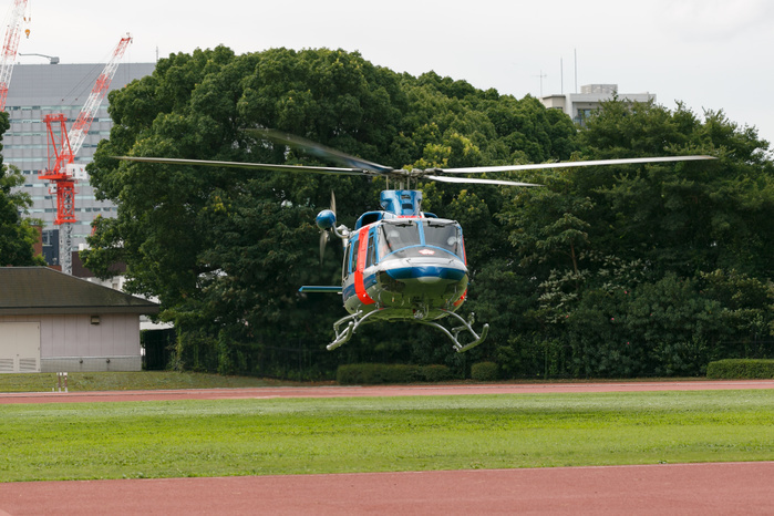 Tokyo Governor Koike lowered from helicopter in disaster drill Tokyo Governor Yuriko Koike descends on a helicopter during a Disaster Countermeasure Emergency drill on September 1, 2017, Tokyo, Japan. The drill marks the anniversary of the Great Kanto earthquake that struck the Japanese main island of Honshu on September 1, 1923.  Photo by Rodrigo Reyes Marin AFLO 