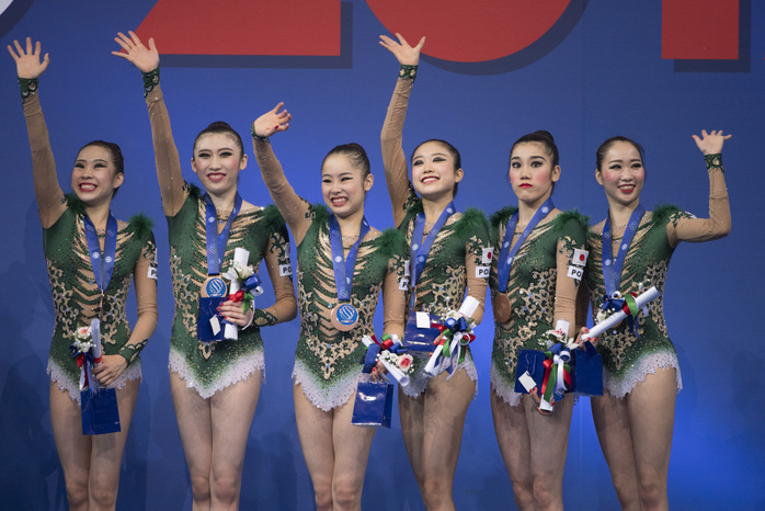 2017 Rhythmic Gymnastics World Championships Team All Around Awards Ceremony Bronze Medal for Japan Japan team group  JPN , SEPTEMBER 2, 2017   Rhythmic Gymnastics : Bronze medalists Japan team group celebrate on the podium during the medal ceremony for the the 35th Rhythmic Gymnastics World Championships 2017 Groups All around final at Adriatic Arena in Pesaro, Italy.  Photo by Enrico Calderoni AFLO SPORT  