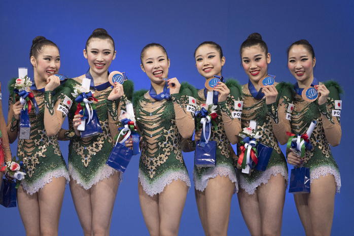 2017 Rhythmic Gymnastics World Championships Team All Around Awards Ceremony Bronze Medal for Japan Japan team group  JPN , SEPTEMBER 2, 2017   Rhythmic Gymnastics : Bronze medalists Japan team group celebrate on the podium during the medal ceremony for the the 35th Rhythmic Gymnastics World Championships 2017 Groups All around final at Adriatic Arena in Pesaro, Italy.  Photo by Enrico Calderoni AFLO SPORT  