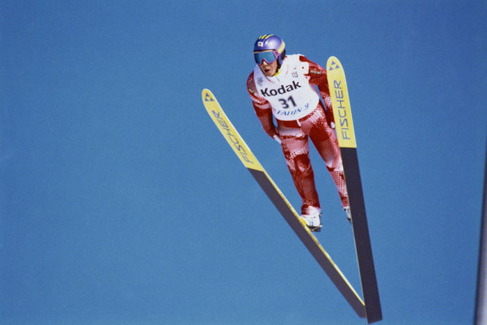 Takanobu Okabe (JPN)
FEBRUARY 21, 1993 - Ski Jumping : Takanobu Okabe of Japan jumps during the Ski Jumping Large Hill at the 1993 FIS Nordic World Ski Championships in Falun, Sweden. (Photo by AFLO SPORT)
(Photo by AFLO SPORT) [0006].